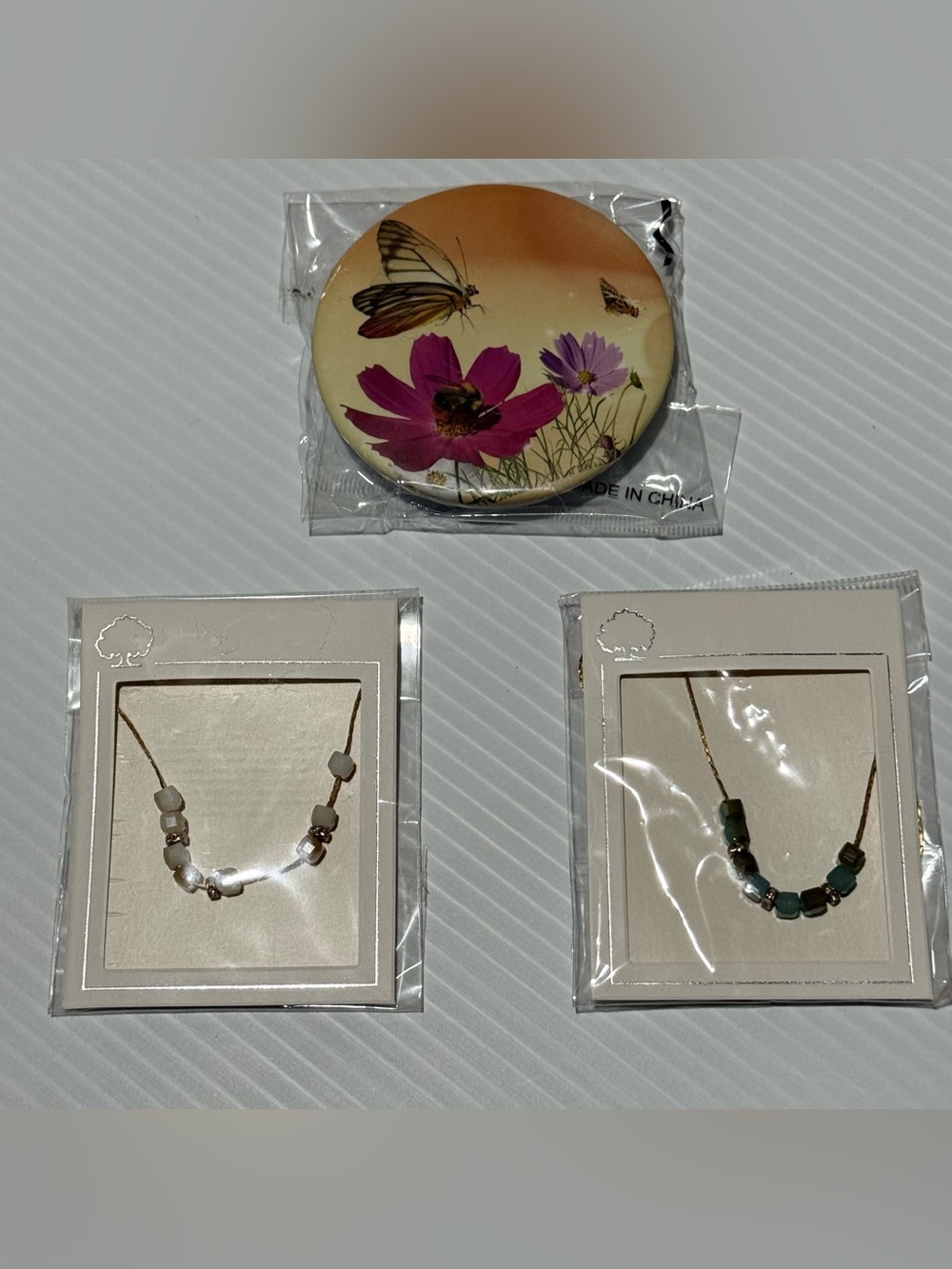 2 Necklaces & Compact Mirror